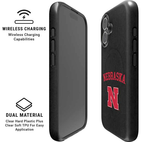 University of Nebraska Collegiate Text Black iPhone 16 Magsafe Impact Case