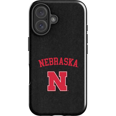 University of Nebraska Collegiate Text Black iPhone 16 Plus Impact Case