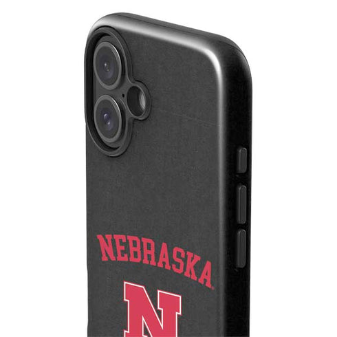 University of Nebraska Collegiate Text Black iPhone 16 Plus Impact Case