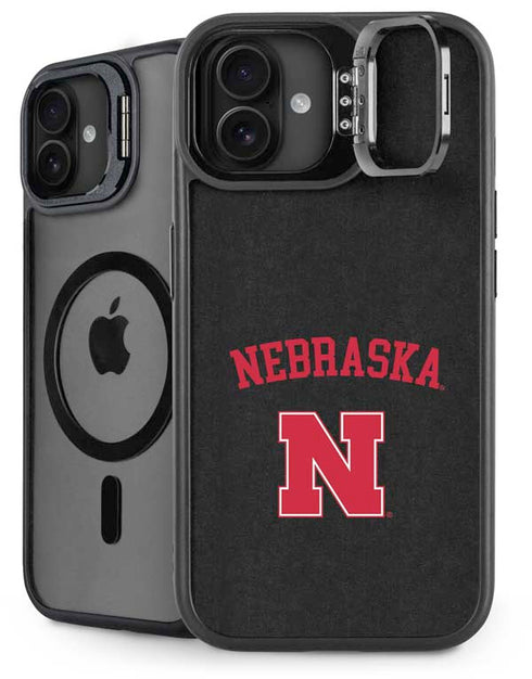 University of Nebraska Collegiate Text Black iPhone 16 Plus Kickstand Case