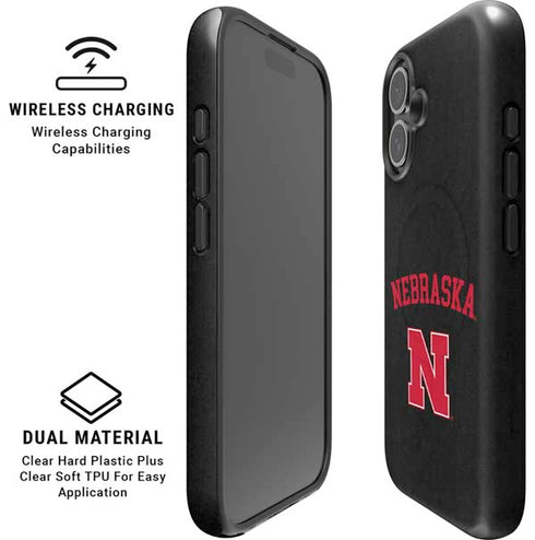 University of Nebraska Collegiate Text Black iPhone 16 Plus Magsafe Impact Case