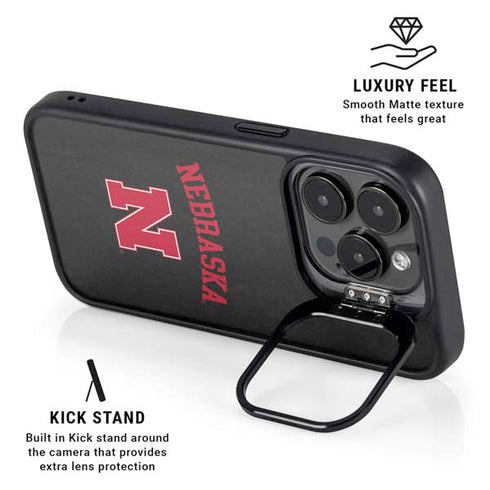 University of Nebraska Collegiate Text Black iPhone 16 Pro Kickstand Case