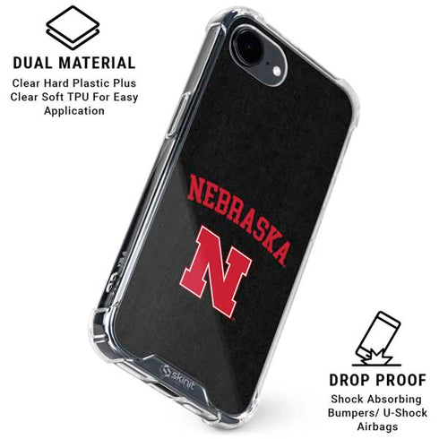 University of Nebraska Collegiate Text Black iPhone 16e Clear Case
