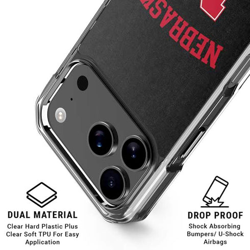 University of Nebraska Collegiate Text Black iPhone 18 Pro Clear Case