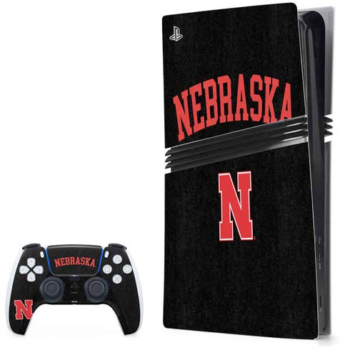 University of Nebraska Collegiate Text Black PlayStation PS5 Skins