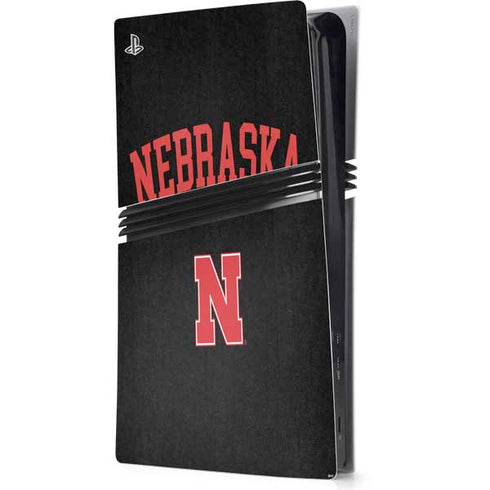 University of Nebraska Collegiate Text Black PS5 Pro Console Skin