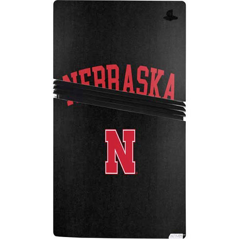 University of Nebraska Collegiate Text Black PS5 Pro Console Skin