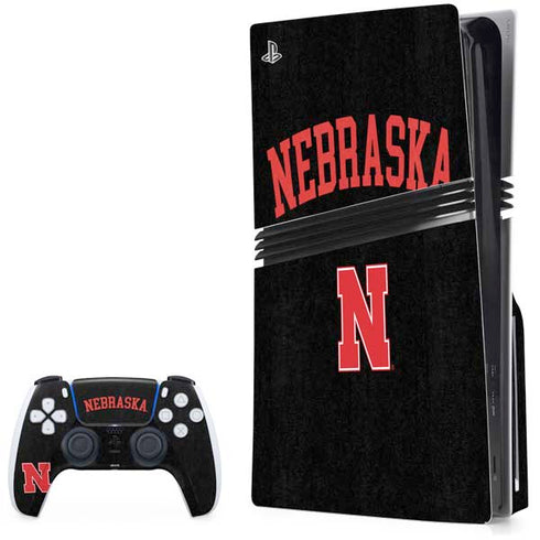 University of Nebraska Collegiate Text Black PS5 Pro Disk Bundle Skin