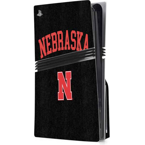 University of Nebraska Collegiate Text Black PlayStation PS5 Skins