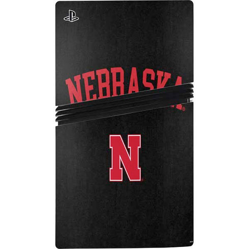 University of Nebraska Collegiate Text Black PS5 Pro Disk Console Skin