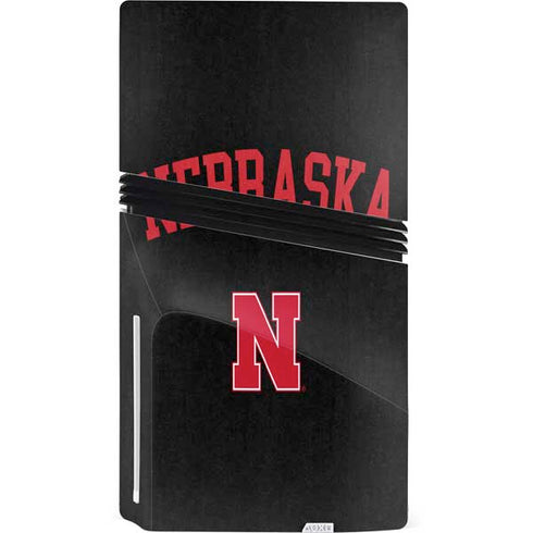 University of Nebraska Collegiate Text Black PS5 Pro Disk Console Skin