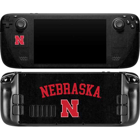 University of Nebraska Collegiate Text Black Steam Deck Handheld Gaming Computer Skin