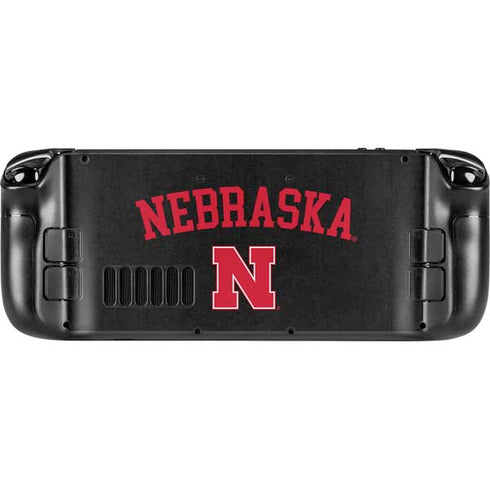 University of Nebraska Collegiate Text Black Steam Deck Handheld Gaming Computer Skin