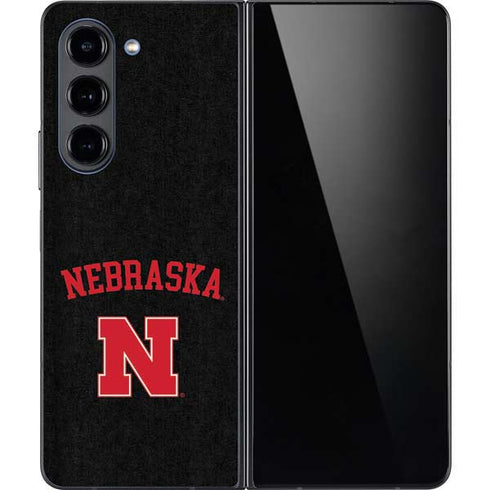 University of Nebraska Collegiate Text Black Galaxy Z Fold5 5G Skin