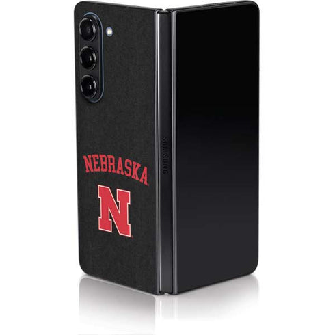 University of Nebraska Collegiate Text Black Galaxy Z Fold5 5G Skin