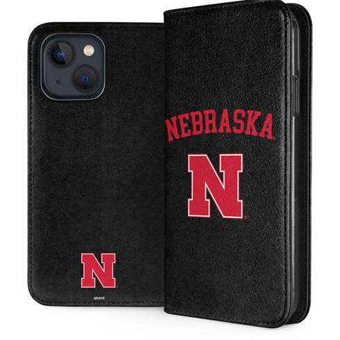 University of Nebraska Collegiate Text Black iPhone 15 Plus Folio Case