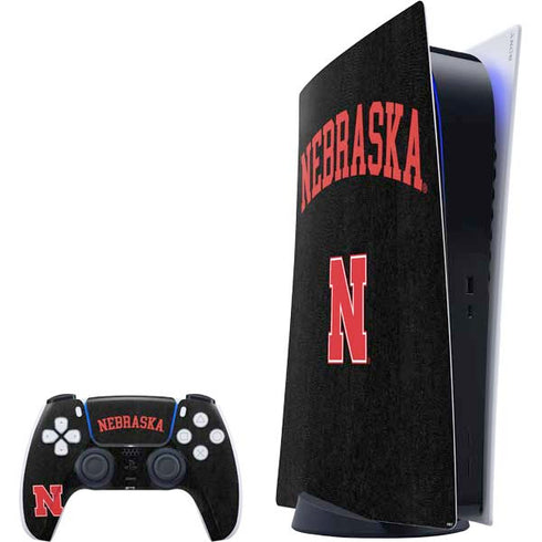 University of Nebraska Collegiate Text Black PlayStation PS5 Skins
