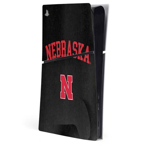 University of Nebraska Collegiate Text Black PlayStation PS5 Skins
