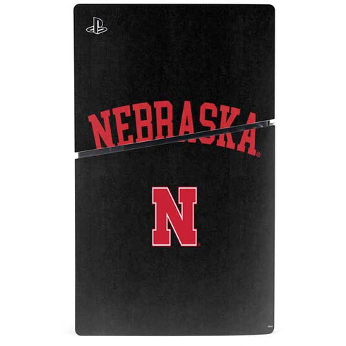 University of Nebraska Collegiate Text Black PS5 Slim Digital Edition Console Skin
