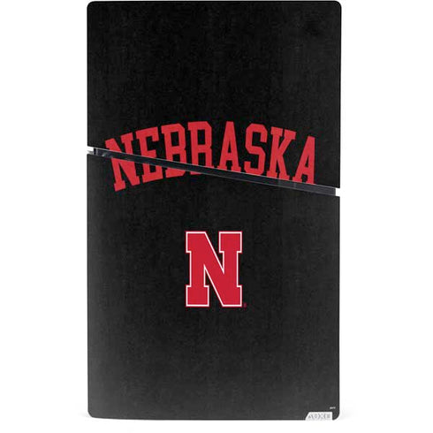 University of Nebraska Collegiate Text Black PS5 Slim Digital Edition Console Skin