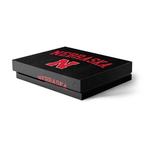 University of Nebraska Collegiate Text Black Xbox One Skins