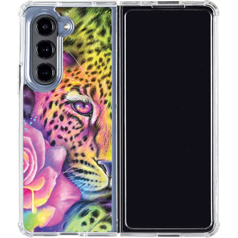 Neon Rainbow Cheetah with Rose by Sheena Pike Galaxy Z Fold5 5G Clear Case