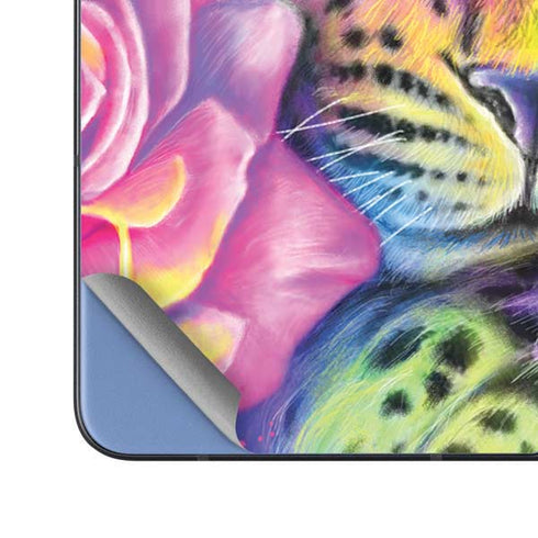 Neon Rainbow Cheetah with Rose by Sheena Pike Galaxy Z Fold5 5G Skin