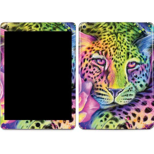 Neon Rainbow Cheetah with Rose by Sheena Pike iPad Skins