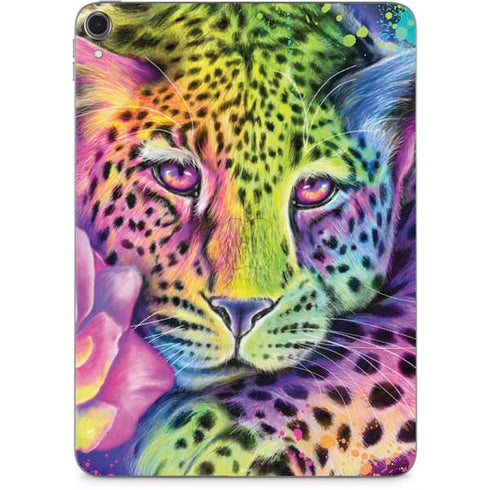 Neon Rainbow Cheetah with Rose by Sheena Pike Apple iPad Pro Skin