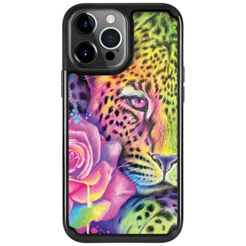 Neon Rainbow Cheetah with Rose by Sheena Pike iPhone Cases