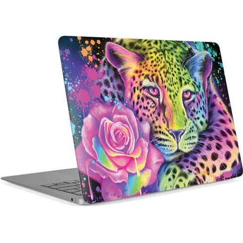 Neon Rainbow Cheetah with Rose by Sheena Pike Apple MacBook Air Skin