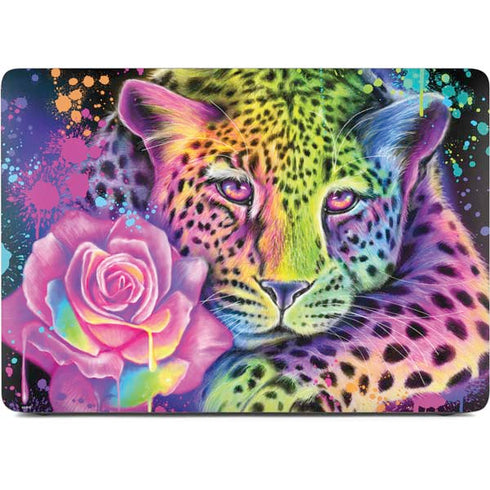 Neon Rainbow Cheetah with Rose by Sheena Pike Apple MacBook Air Skin