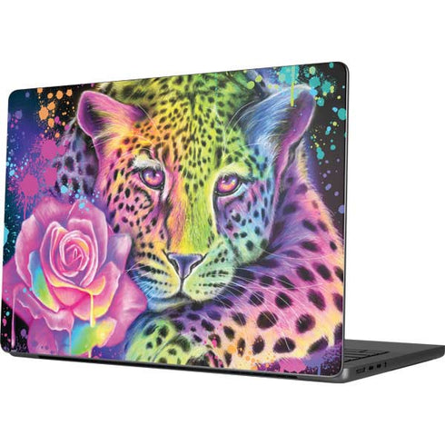 Neon Rainbow Cheetah with Rose by Sheena Pike Apple MacBook Pro 14-inch Skin