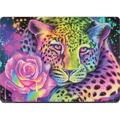 Neon Rainbow Cheetah with Rose by Sheena Pike Apple MacBook Pro 14-inch Skin
