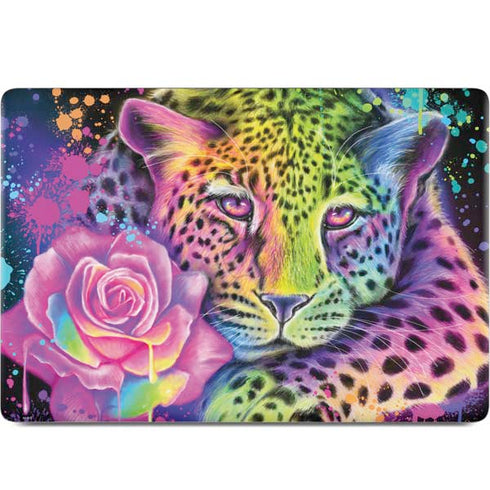 Neon Rainbow Cheetah with Rose by Sheena Pike MacBook Skins