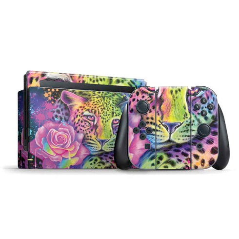 Neon Rainbow Cheetah with Rose by Sheena Pike Nintendo Skins