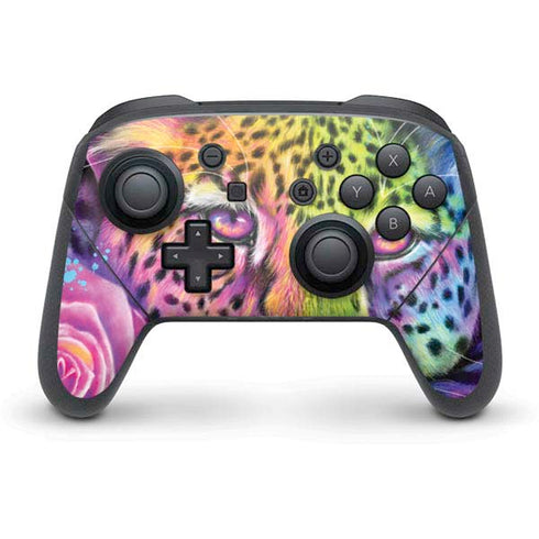Neon Rainbow Cheetah with Rose by Sheena Pike Nintendo Skins