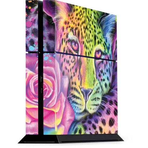Neon Rainbow Cheetah with Rose by Sheena Pike PlayStation PS4 Skins