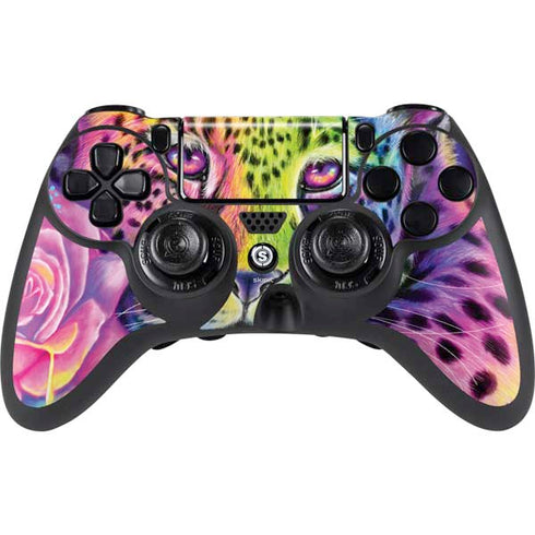 Neon Rainbow Cheetah with Rose by Sheena Pike PlayStation PS4 Skins