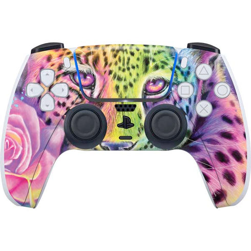Neon Rainbow Cheetah with Rose by Sheena Pike PlayStation PS5 Skins