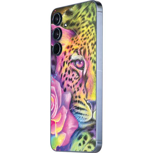 Neon Rainbow Cheetah with Rose by Sheena Pike Galaxy A35 5G Skin
