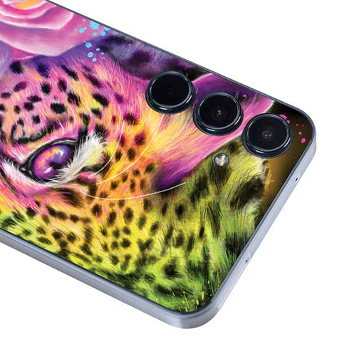 Neon Rainbow Cheetah with Rose by Sheena Pike Galaxy A35 5G Skin