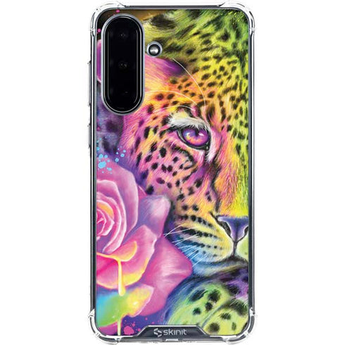 Neon Rainbow Cheetah with Rose by Sheena Pike Galaxy A36 5G Clear Case
