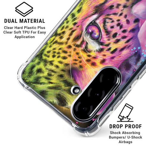 Neon Rainbow Cheetah with Rose by Sheena Pike Galaxy A36 5G Clear Case