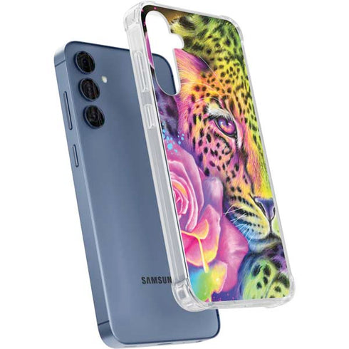 Neon Rainbow Cheetah with Rose by Sheena Pike Galaxy A55 5G Clear Case