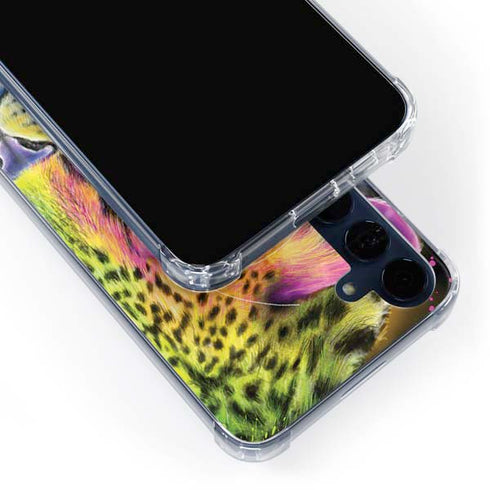 Neon Rainbow Cheetah with Rose by Sheena Pike Galaxy A55 5G Clear Case