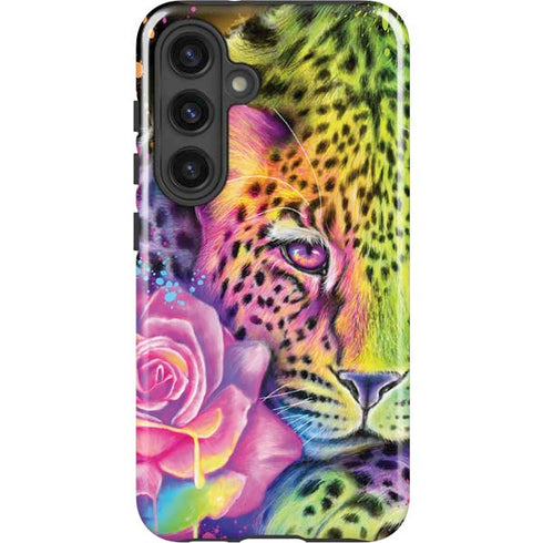 Neon Rainbow Cheetah with Rose by Sheena Pike Galaxy S25 Impact Case