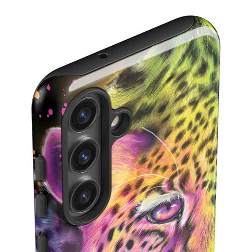 Neon Rainbow Cheetah with Rose by Sheena Pike Galaxy S25 Impact Case
