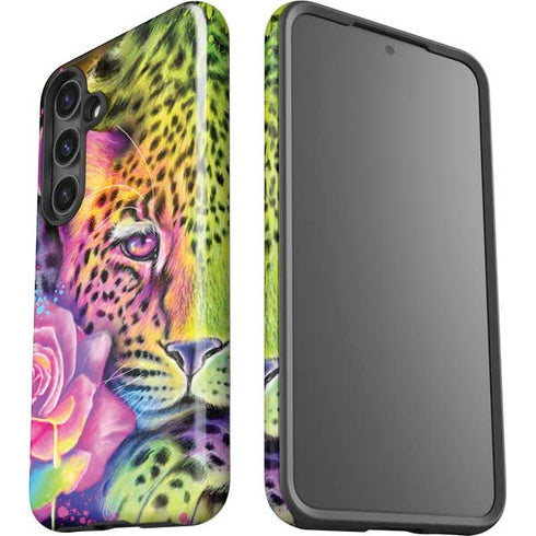 Neon Rainbow Cheetah with Rose by Sheena Pike Galaxy S25 Impact Case