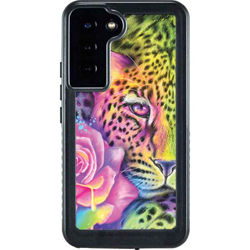 Neon Rainbow Cheetah with Rose by Sheena Pike Galaxy S24 Plus Waterproof Case
